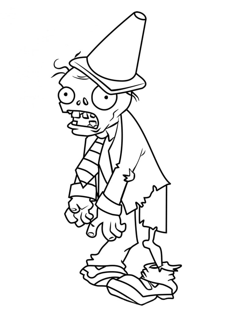 Desenho de Conehead Zombie de Plants Vs Zombies para Colorir e Pintar