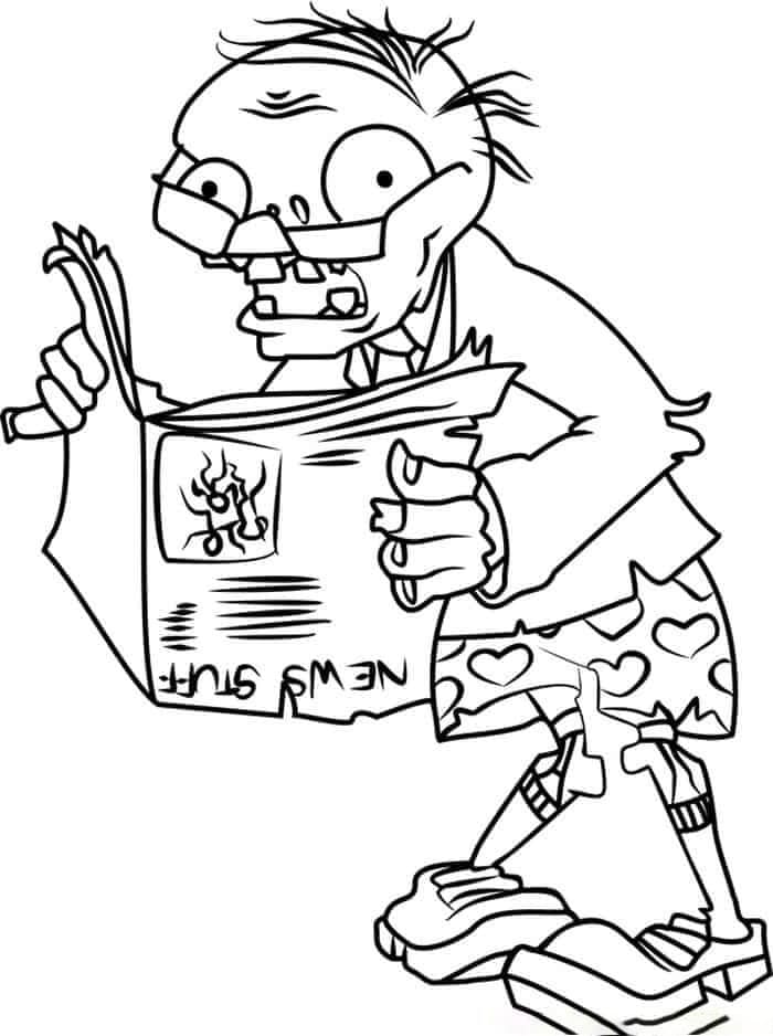 Desenho de Newspapers Zombie de Plants Vs Zombies para Colorir e Pintar