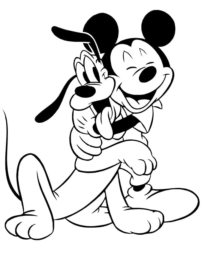 Desenho de Mickey com Pluto para Colorir e Pintar