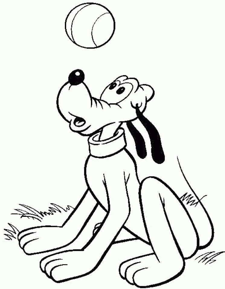Desenho de Pluto com uma Bola para Colorir e Pintar