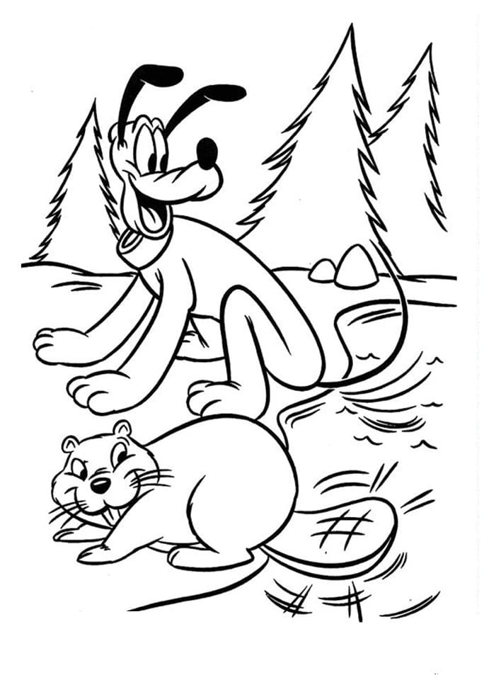 Desenho de Pluto e Castor para Colorir e Pintar