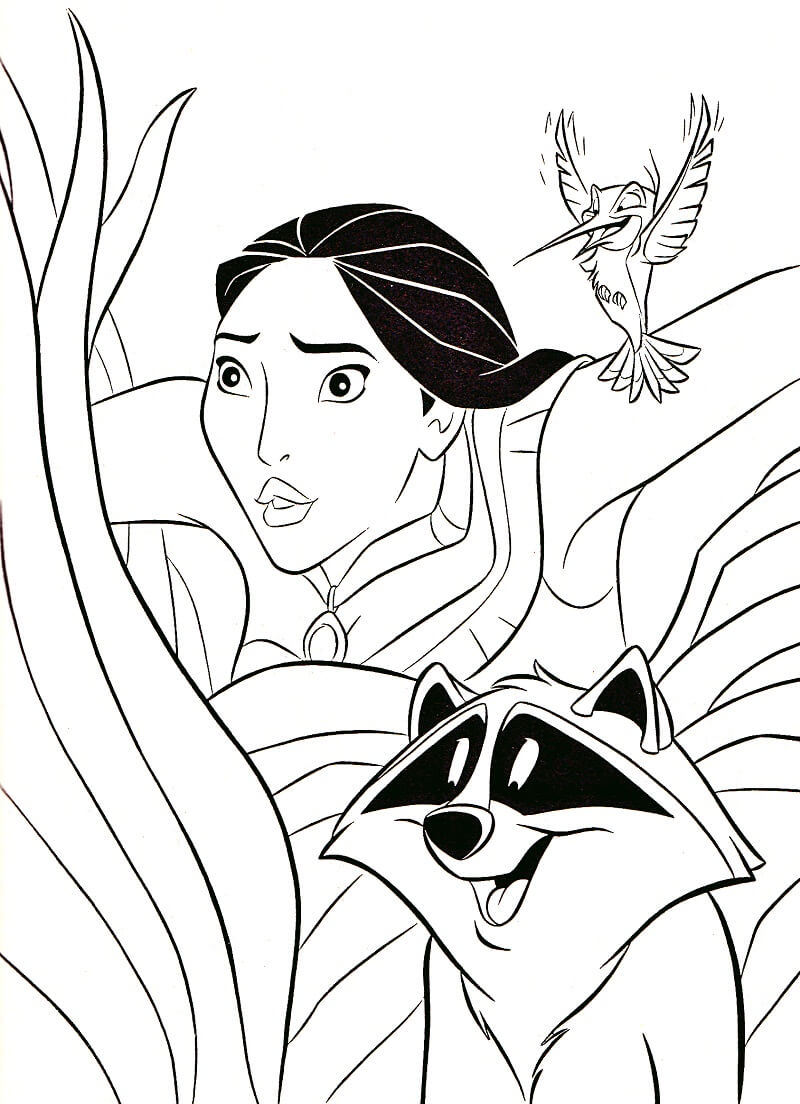 Desenho de Pocahontas Imprimivel para Colorir e Pintar