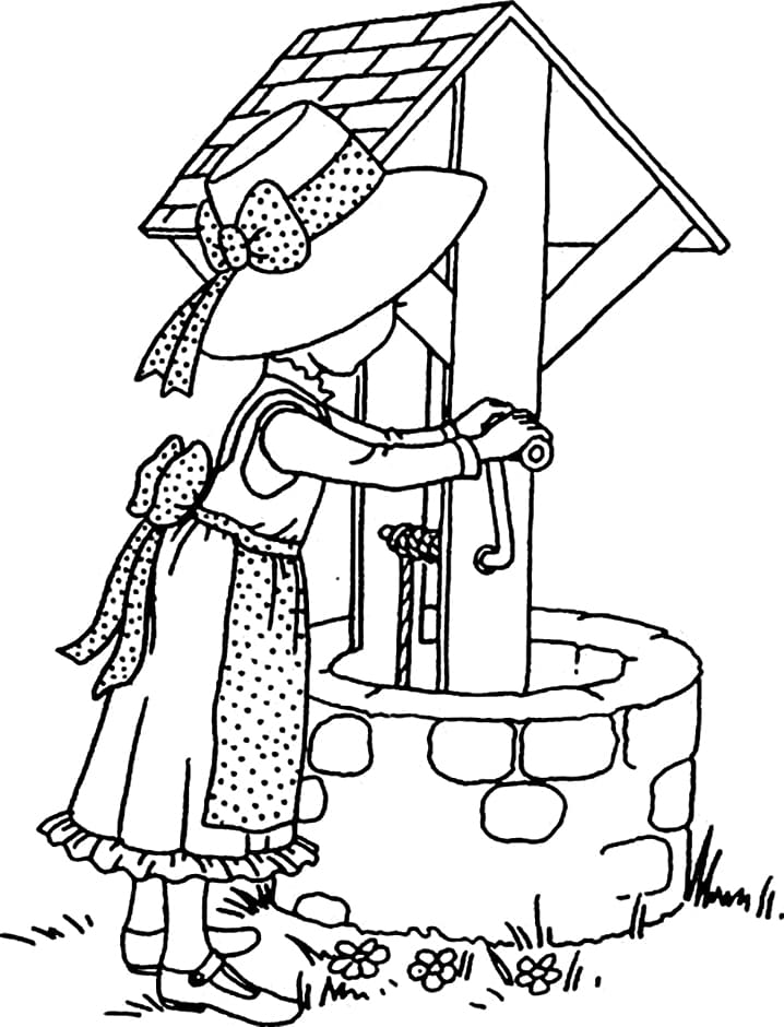 Desenho de Menina e Poço para Colorir e Pintar