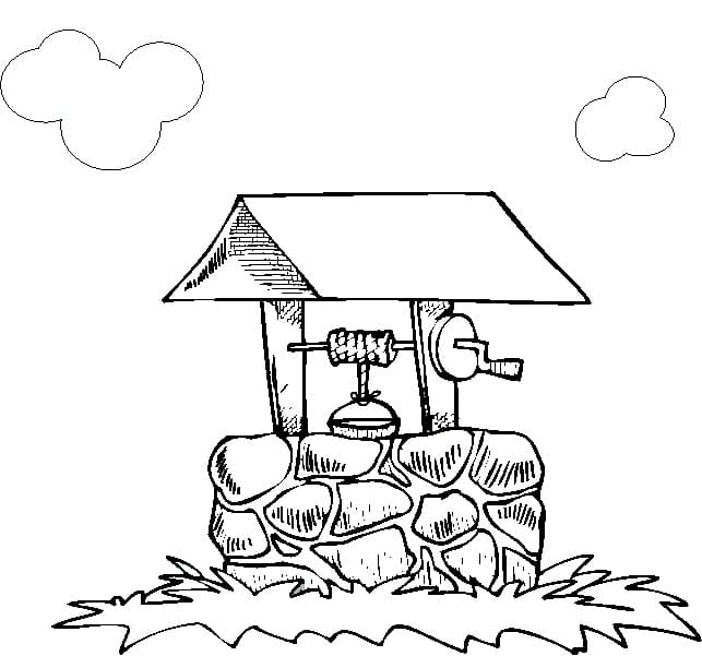 Desenho de Poço no Quintal para Colorir e Pintar