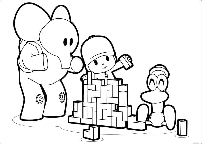 Desenho de Pocoyo Elly e Pato para Colorir e Pintar