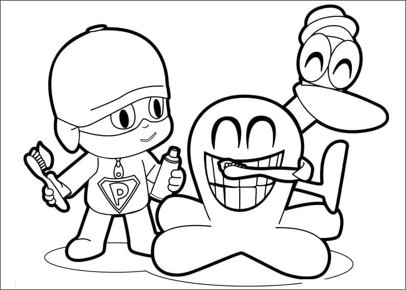 Desenho de Pocoyo Fred e Pato para Colorir e Pintar
