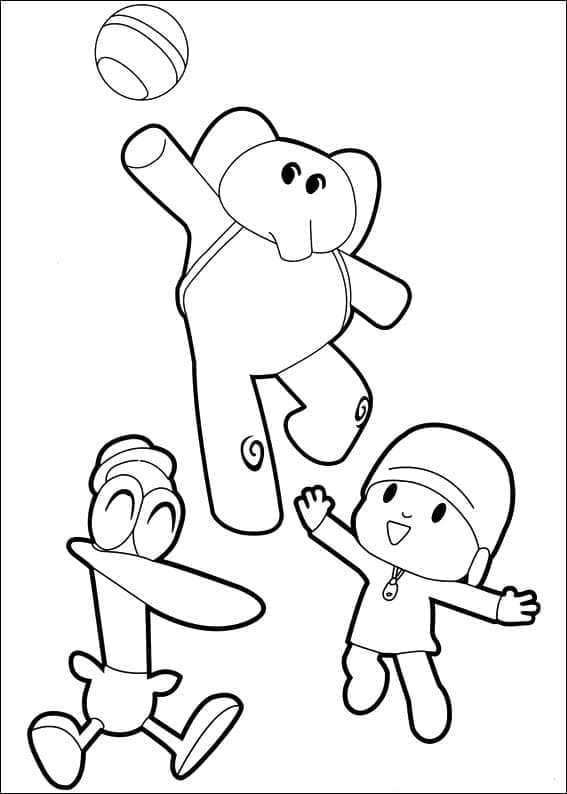 Desenho de Pocoyo Pato e Elly para Colorir e Pintar