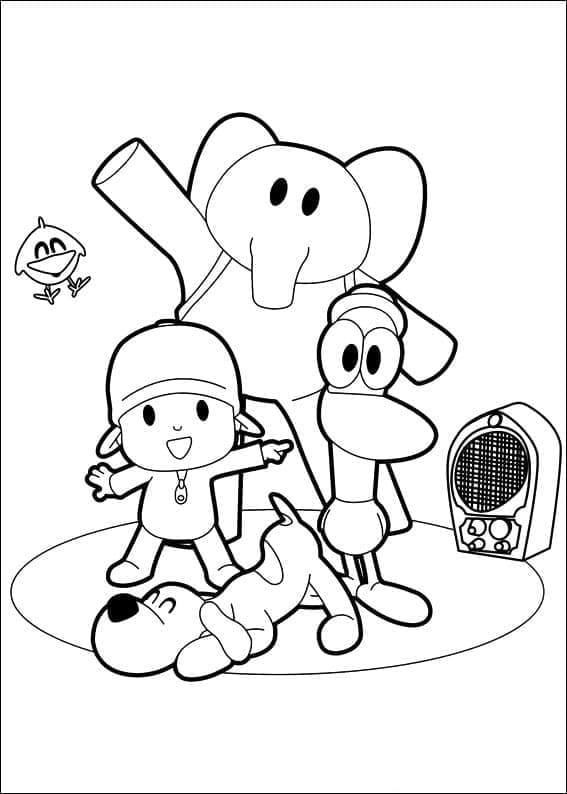 Desenho de Pocoyo com Amigos para Colorir e Pintar