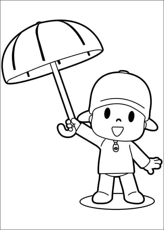 Desenho de Pocoyo com Guardá Chuva para Colorir e Pintar
