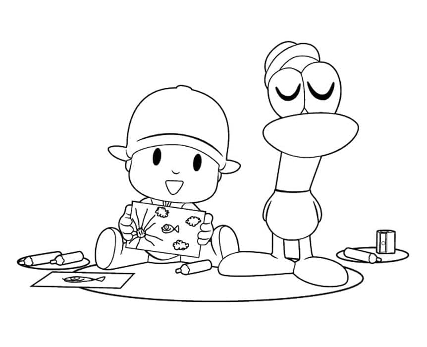 Desenho de Pocoyo e o Pato para Colorir e Pintar