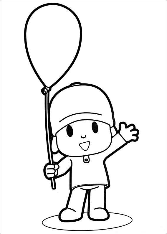 Desenho de Pocoyo Segurando Balão de Aniversário para Colorir e Pintar