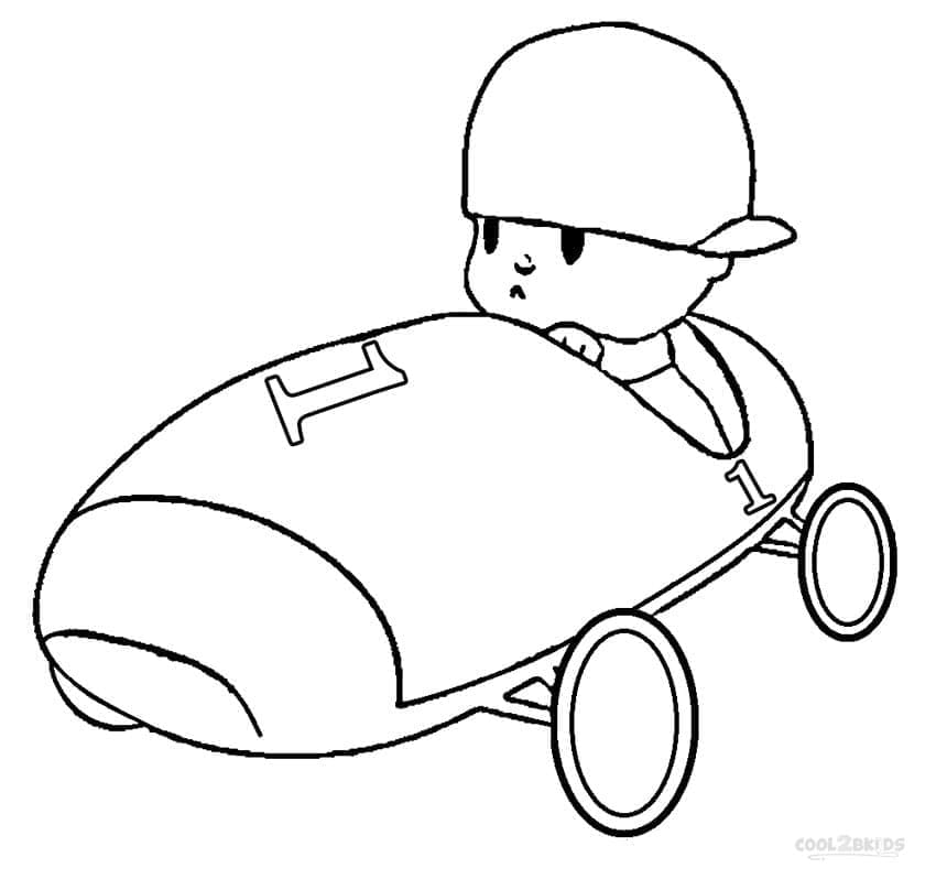Desenho do Pocoyo com Carrinho Veloz para Colorir e Pintar