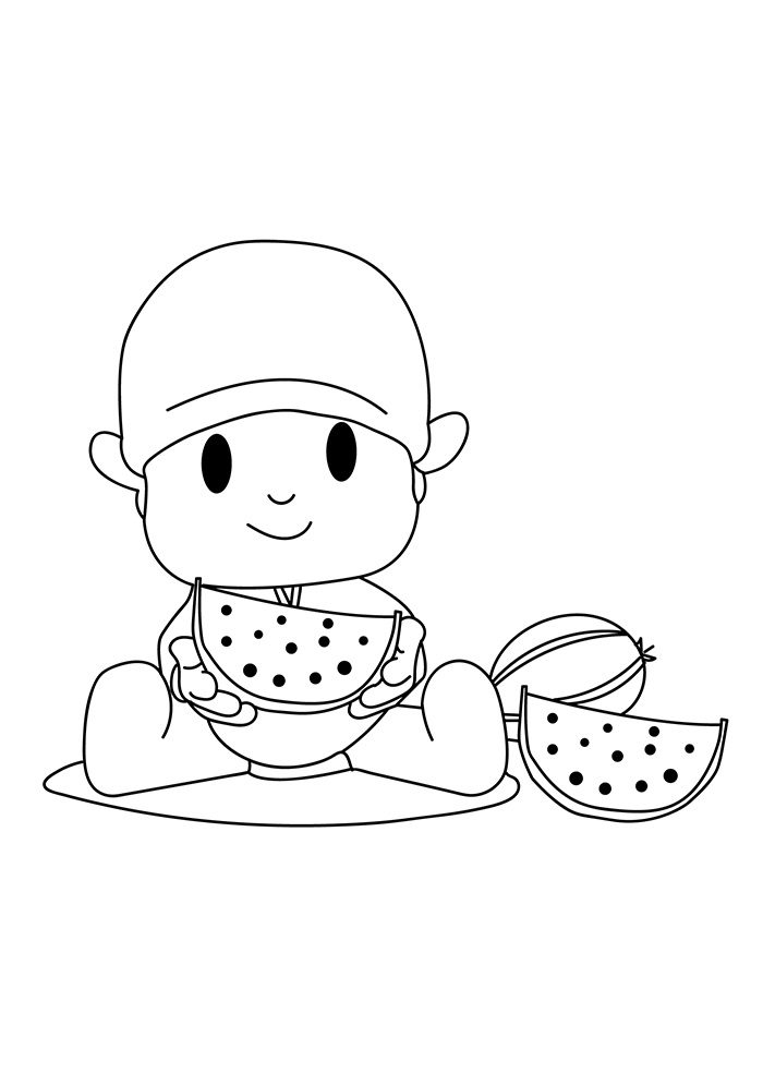 Desenho do Pocoyo Comendo Melancia para Colorir Grátis e Pintar