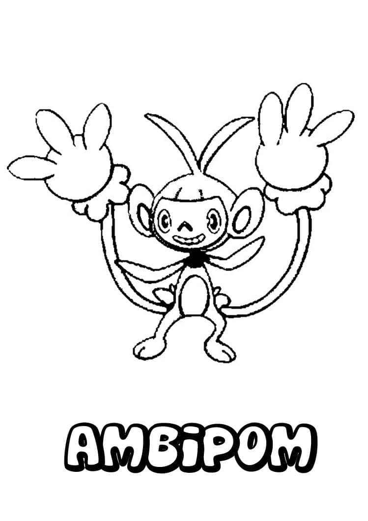 Desenho de Ambipom Pokemon para Colorir e Pintar