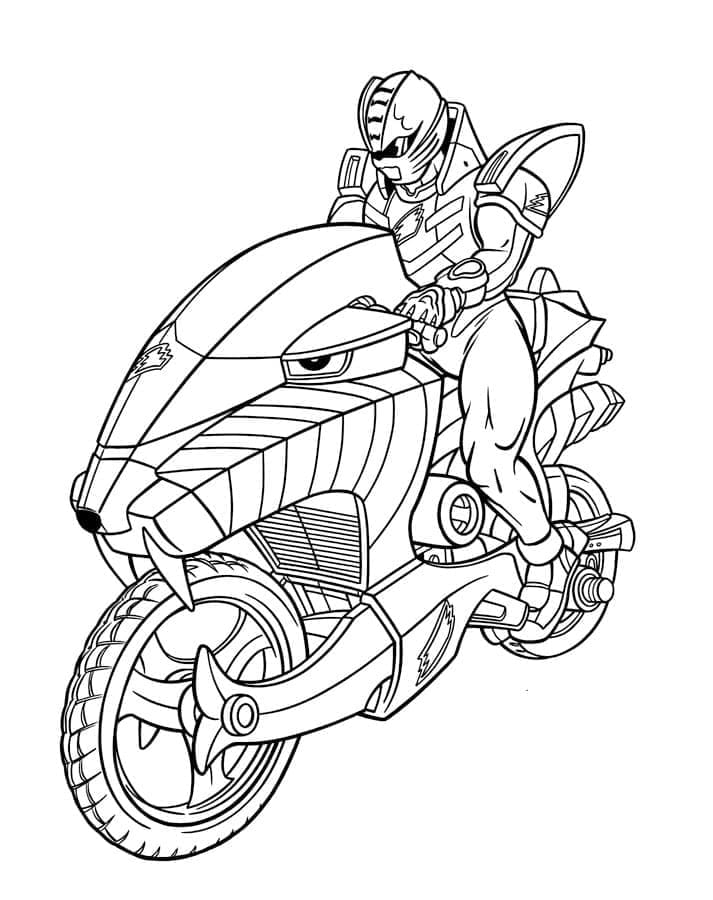 Desenho de Power Rangers na Motocicleta para Colorir e Pintar