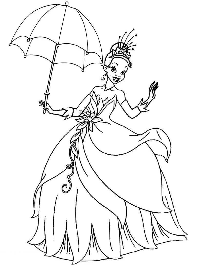 Desenho de Princesa Tiana Imprimivel para Colorir e Pintar