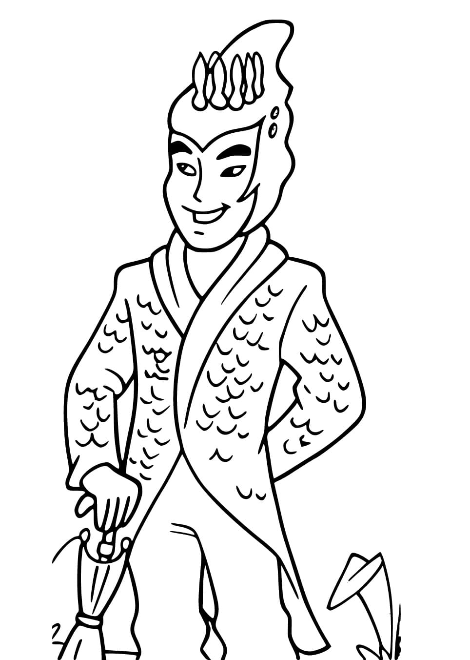 Desenho de Príncipe Escamado Sorridente para Colorir e Pintar