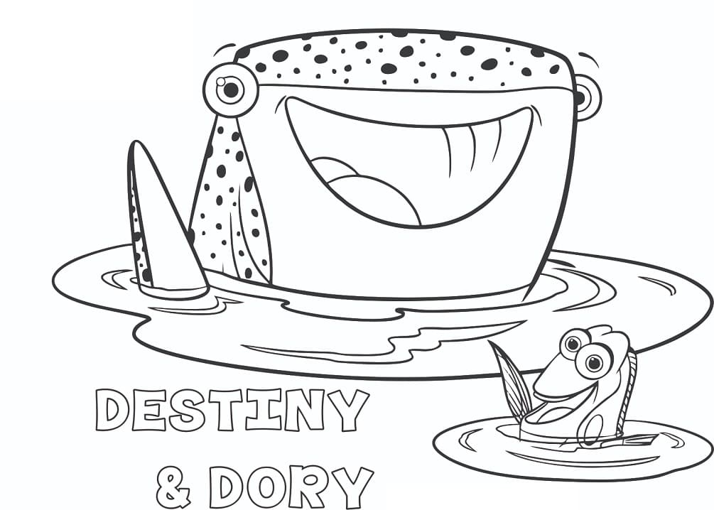 Desenho de Destiny e Dory de Procurando Dory para Colorir e Pintar