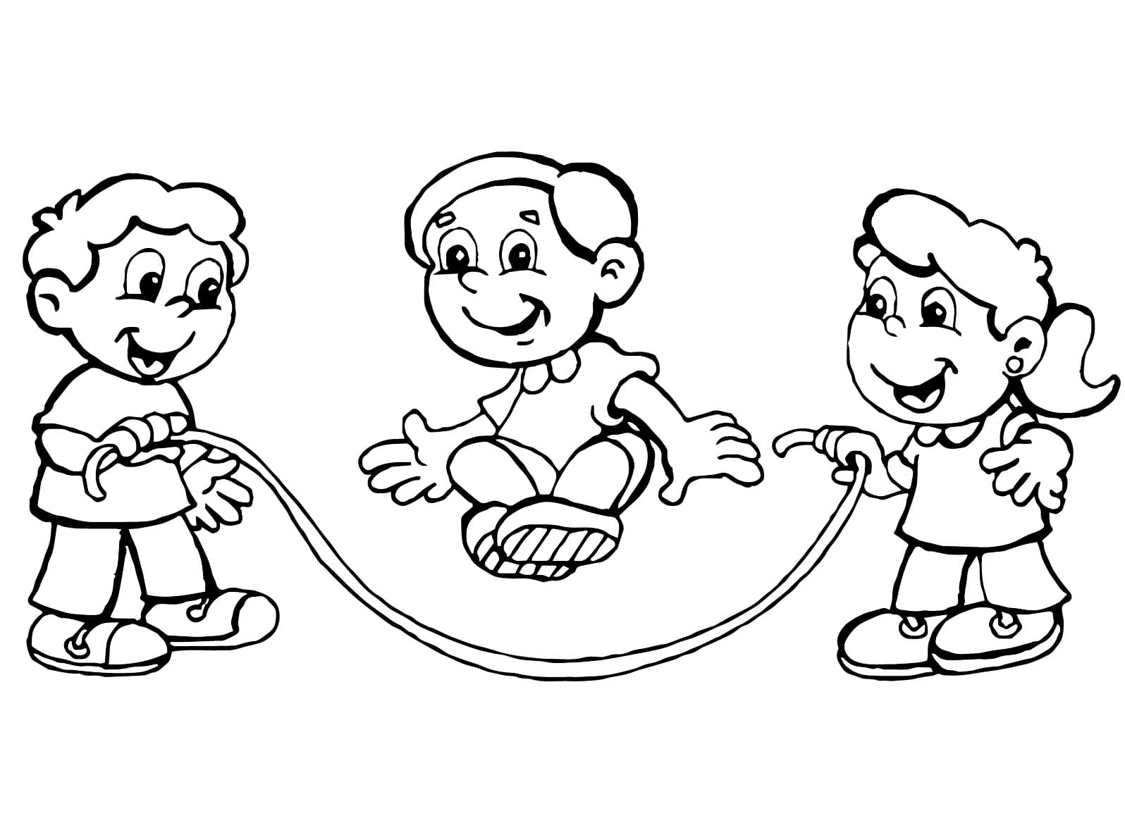 Desenho de Crianças Pulando Corda para Colorir