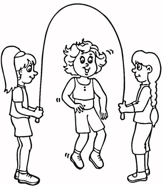 Desenho de Meninas Estão Pulando Corda para Colorir
