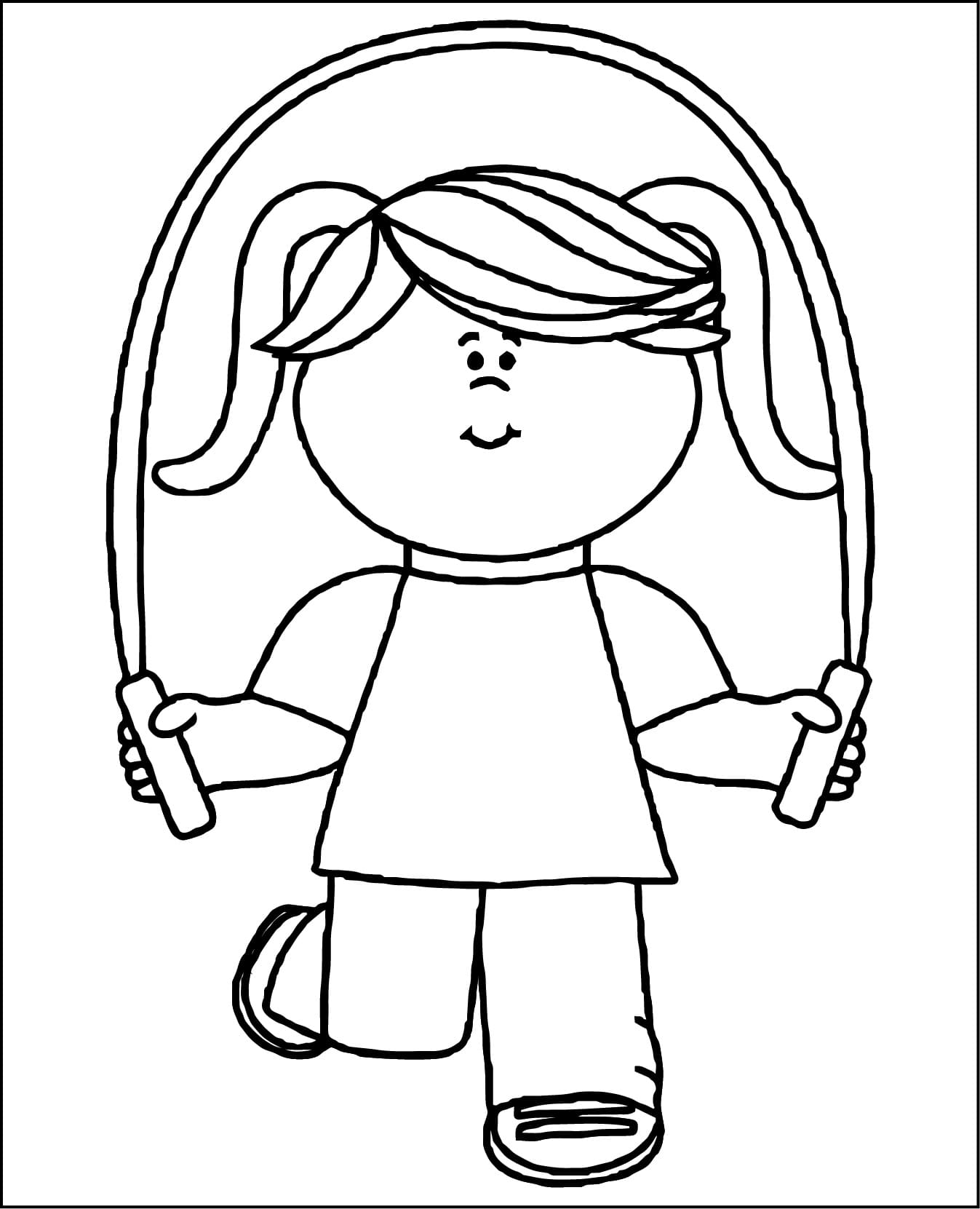 Desenho de uma Menina Pulando Corda para Colorir