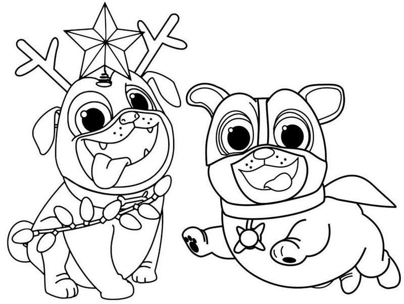 Desenho de Bingo com Rolly de Puppy Dog Pals para Colorir e Pintar