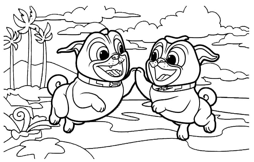 Desenho de Puppy Dog Pals Bingo com Rolly para Colorir e Pintar