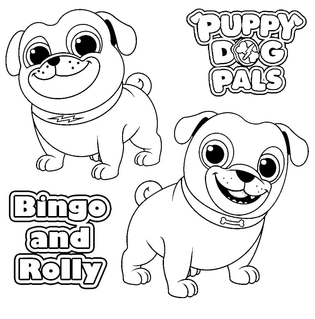 Desenho de Rolly e Bingo de Puppy Dog Pals para Colorir e Pintar