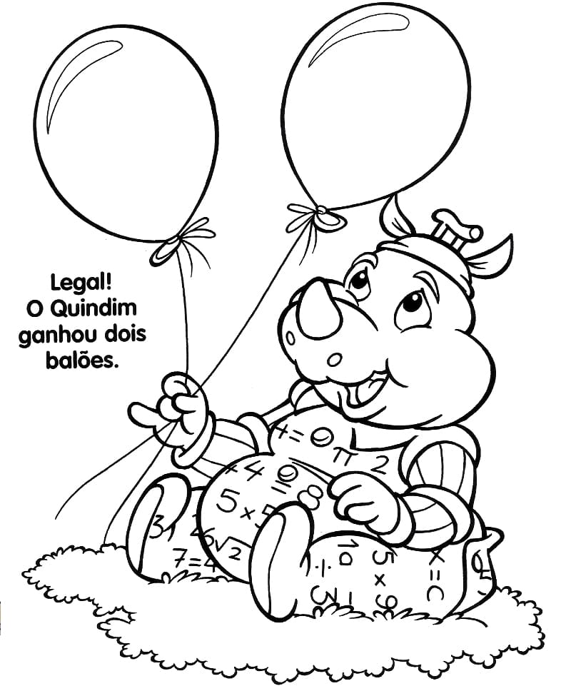 Desenho de Quindim com Balões para Colorir e Pintar