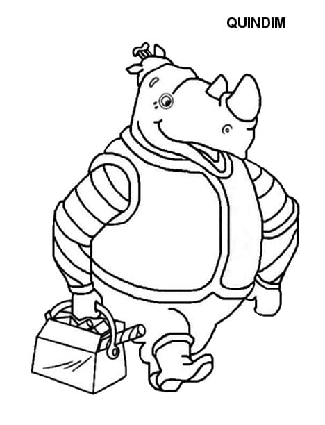 Desenho de Quindim Segurando Caixa de Ferramentas para Colorir e Pintar