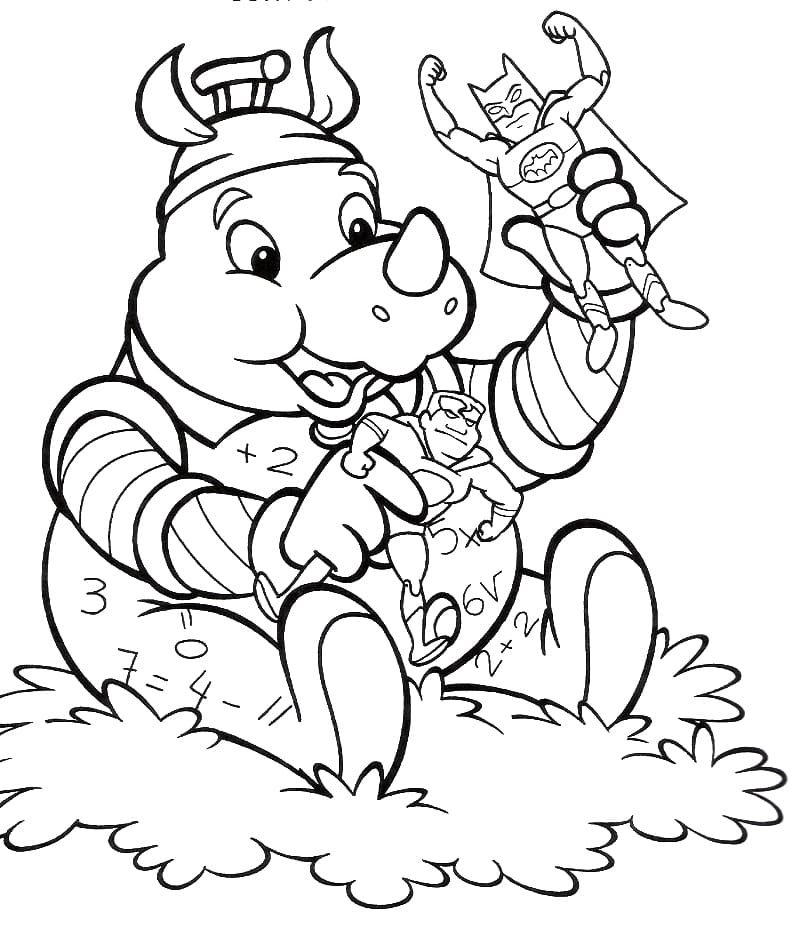 Desenho de Sítio do Picá Pau Amarelo Quindim com Batman de Brinquedo para Colorir e Pintar