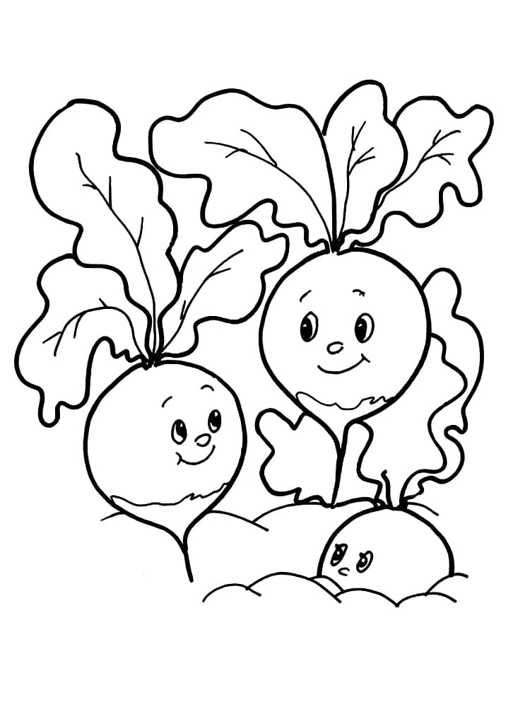 Desenho de Rabanetes Fofos para Colorir e Pintar