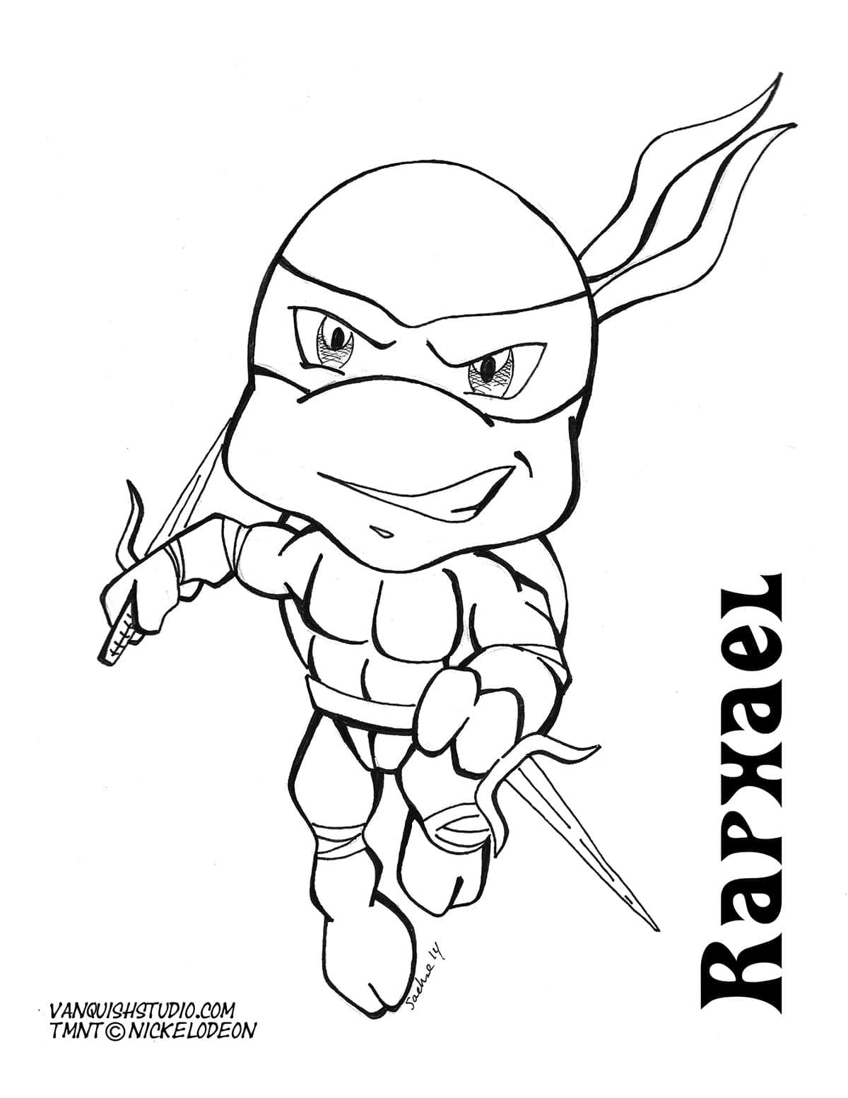 Desenho de Tartarugas Ninja Raphael Chibi para Colorir e Pintar