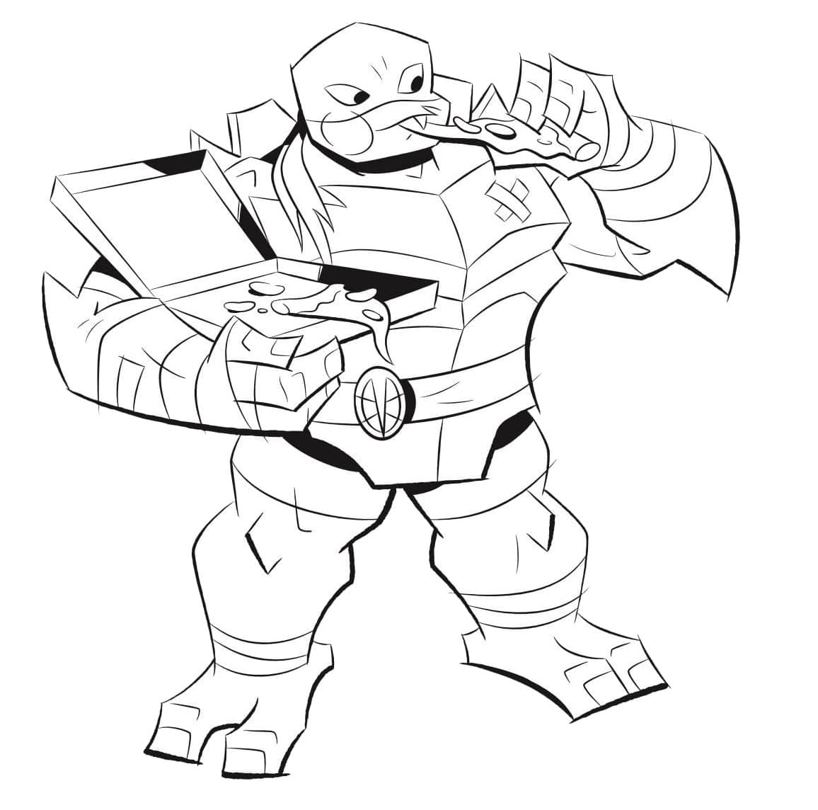 Desenho de Tartarugas Ninja Raphael Comendo Pizza para Colorir e Pintar