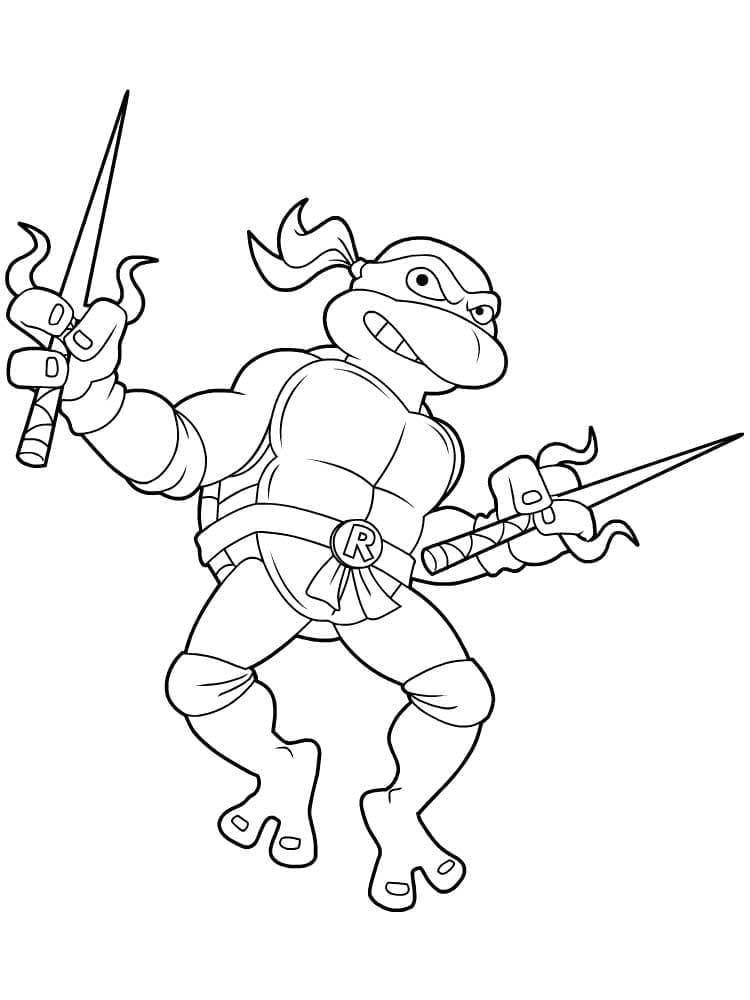 Desenho de Tartarugas Ninja Raphael Feliz para Colorir e Pintar