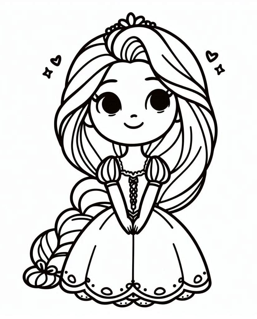 Desenho de Chibi Rapunzel para Colorir e Pintar