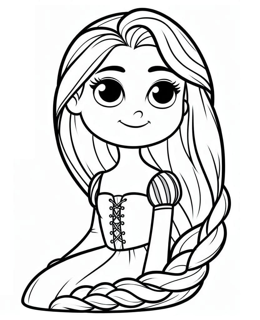 Desenho de Princesa Rapunzel Fofa para Colorir e Pintar