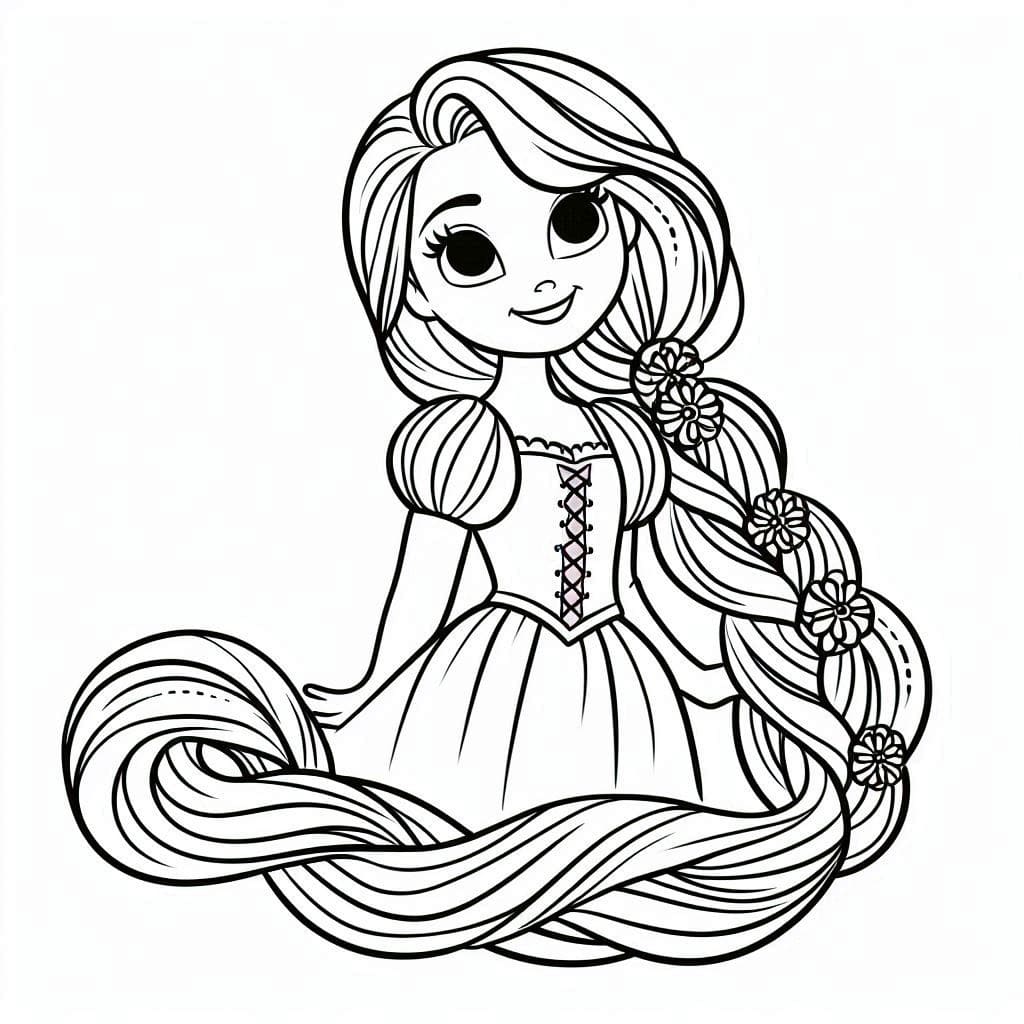 Desenho de Rapunzel Está Sorrindo para Colorir e Pintar