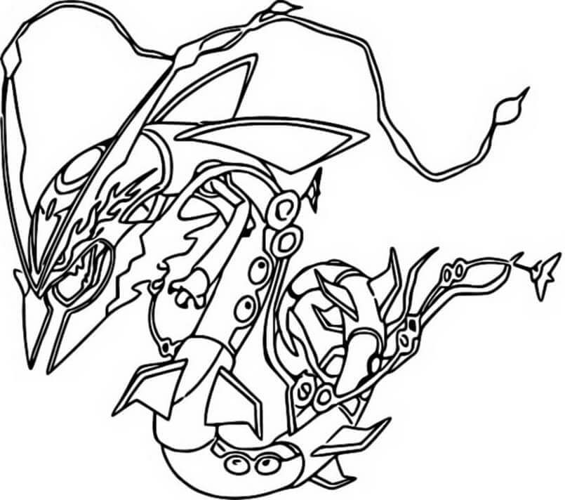 Desenho de Mega Rayquaza para Colorir e Pintar