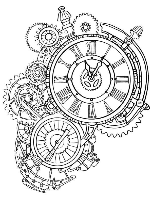 Desenho de Relógio de Parede Steampunk para Colorir e Pintar