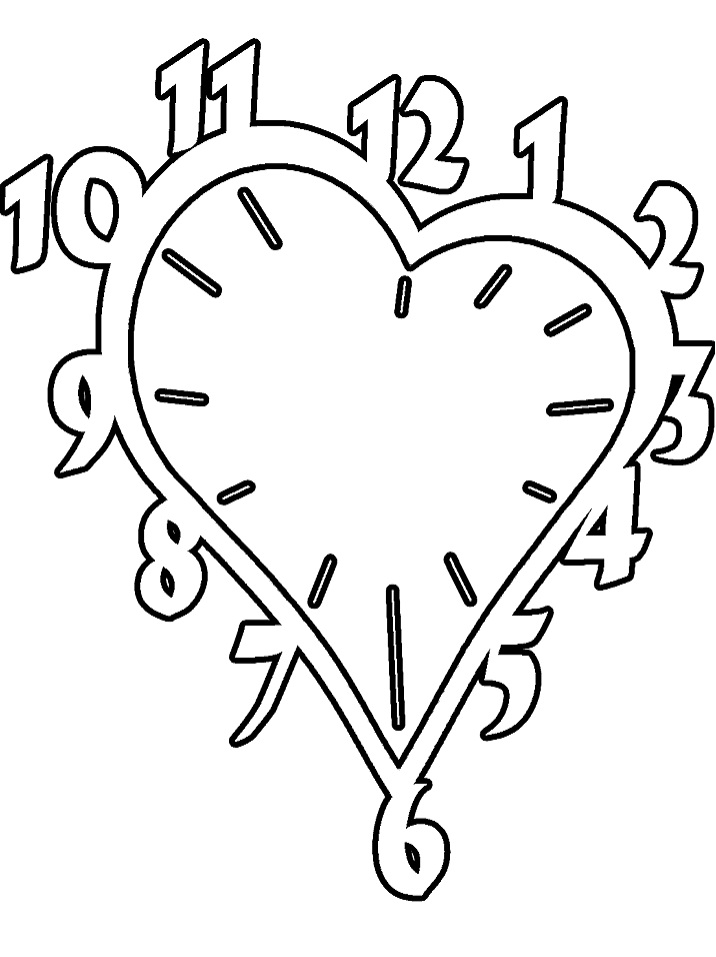 Desenho de Relógio de Dia dos Namorados para Pintar de Graça
