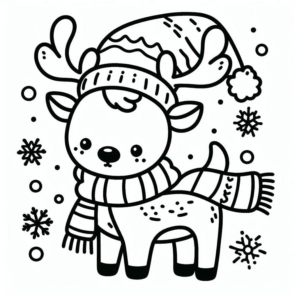 Desenho de Pequena Rena de Natal para Colorir e Pintar