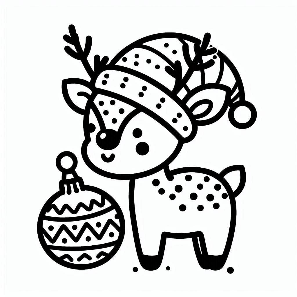Desenho de Rena de Natal Alegre para Colorir e Pintar