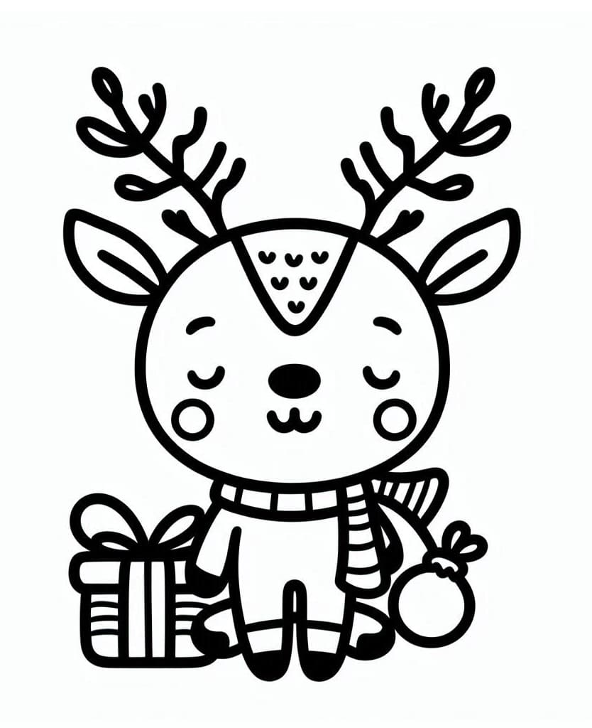 Desenho de Rena de Natal Imprimivel Grátis para Colorir e Pintar
