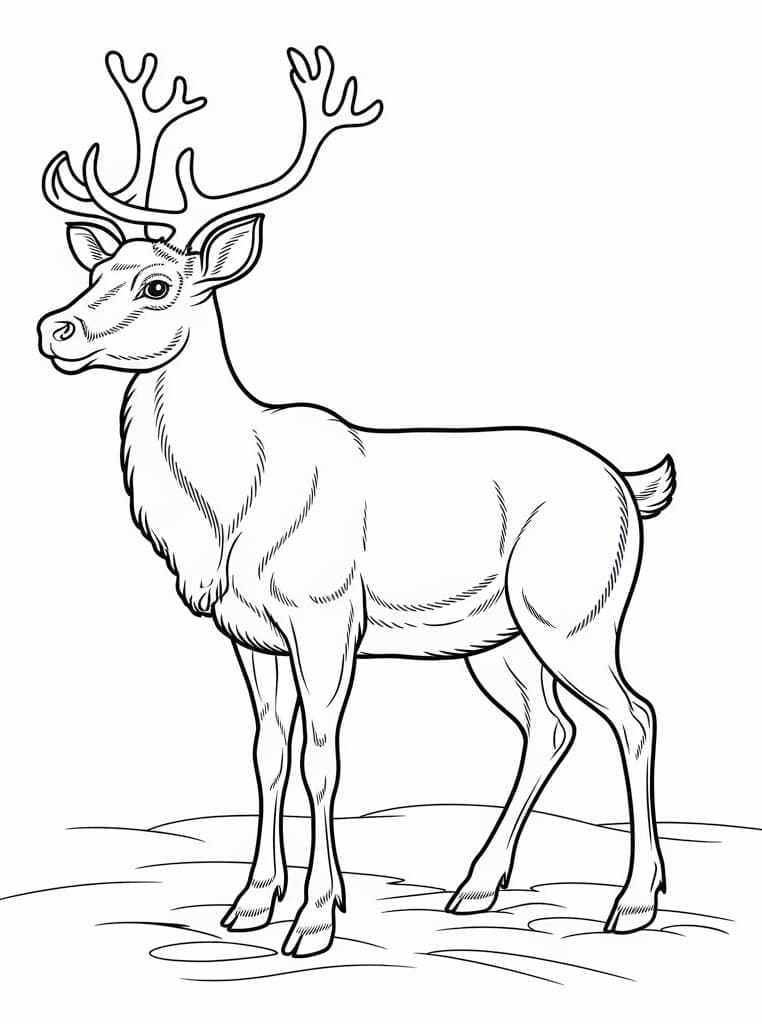 Desenho de Rena de Natal Normal para Colorir e Pintar