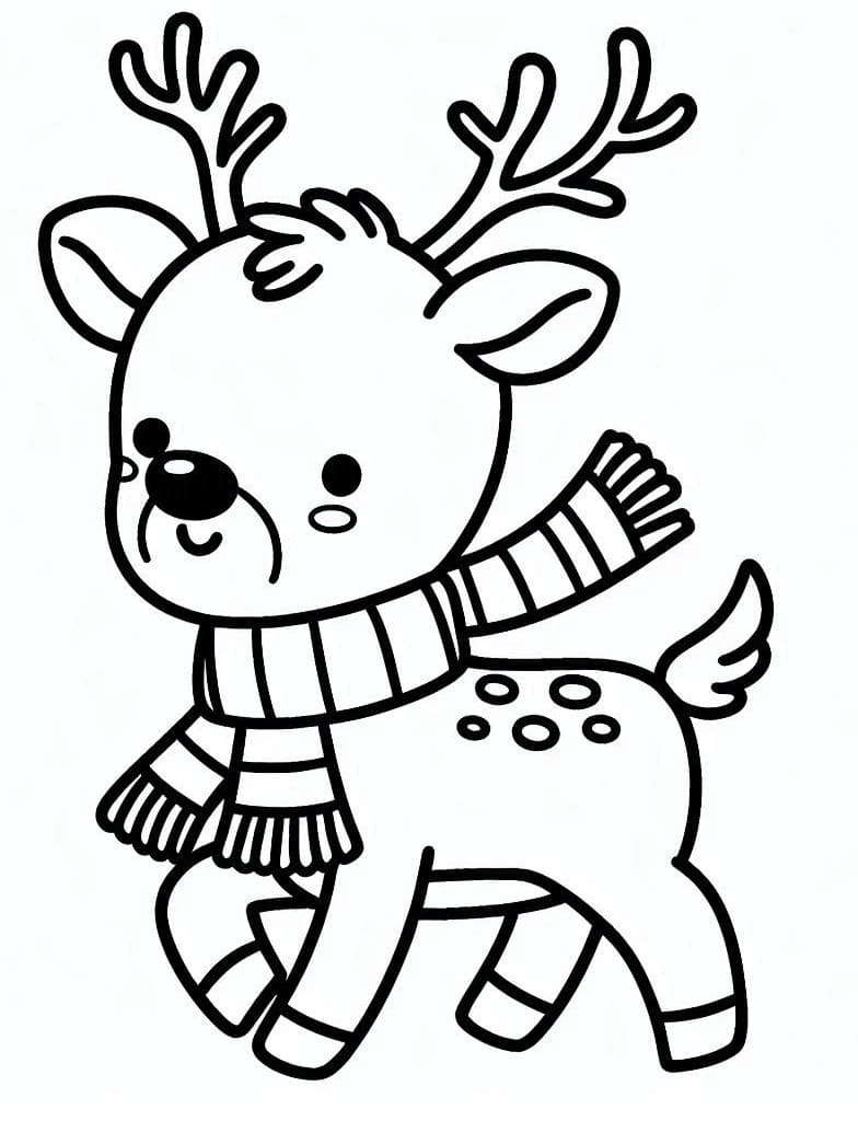 Desenho de uma Pequena Rena de Natal para Colorir e Pintar