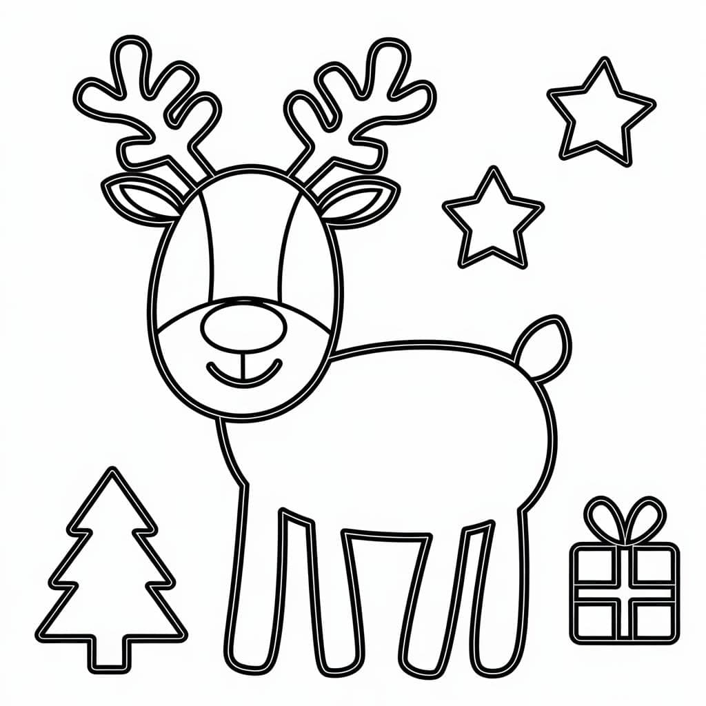 Desenho de uma Rena de Natal Simples para Colorir e Pintar