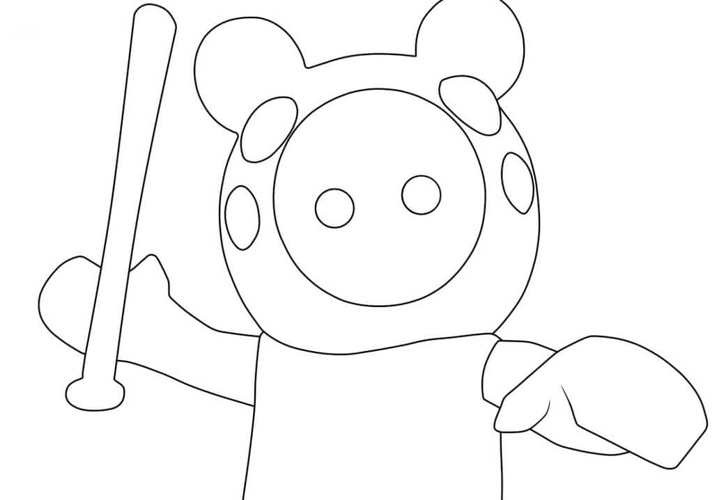 Desenho de Piggy Roblox com Taco de Beisebol para Colorir e Pintar