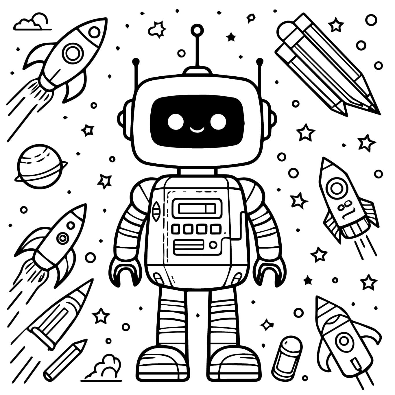 Desenho de Robô Mecânico para Colorir e Pintar