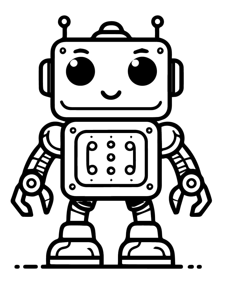 Desenho de um Robô Fofo para Colorir e Pintar
